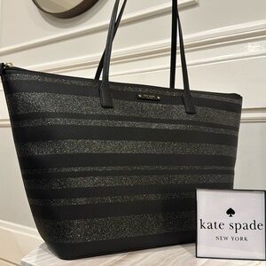 Kate Spade Black and Gray Striped Tote